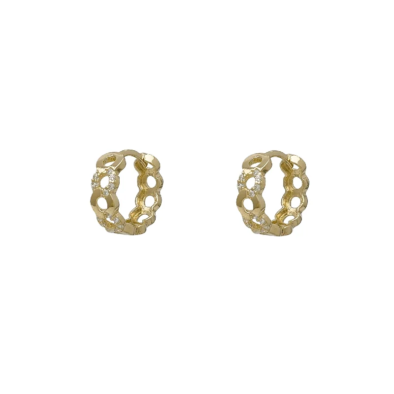 cuff earrings for women-Zirconia Rolo Huggie Earrings (14K)