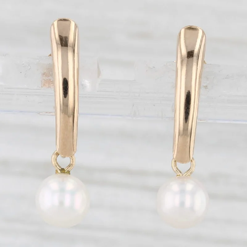 wedding and engagement rings for women-Cultured Pearl Bead Dangle Earrings 14k Yellow Gold Pierced Drops