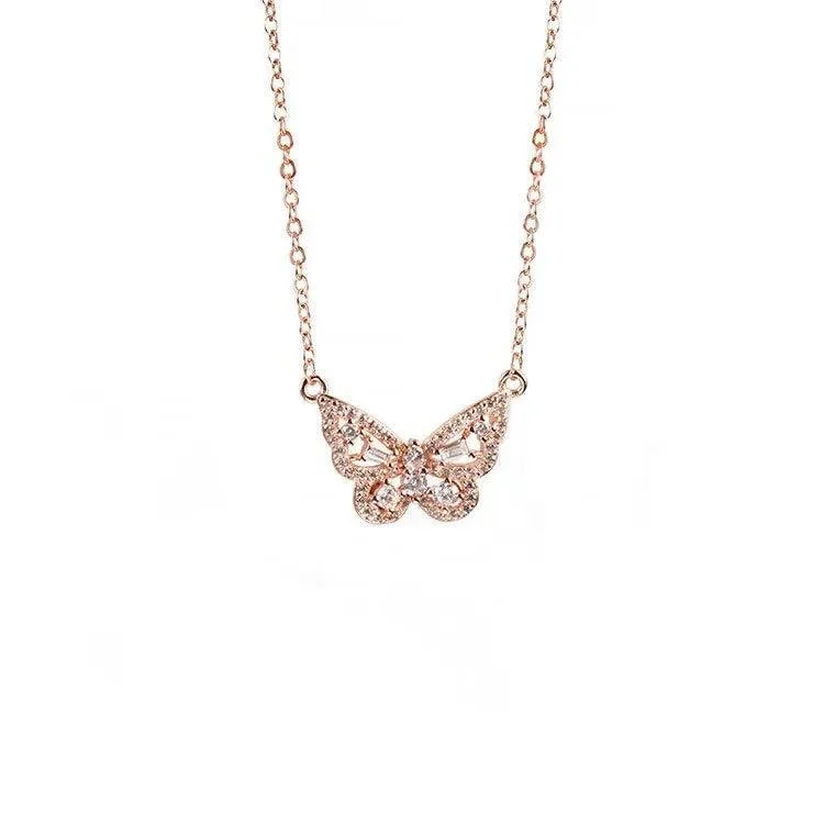 infinity chain necklace for women-Elegant Butterfly Pendant Necklace with Sparkling Cubic Zirconia Stones