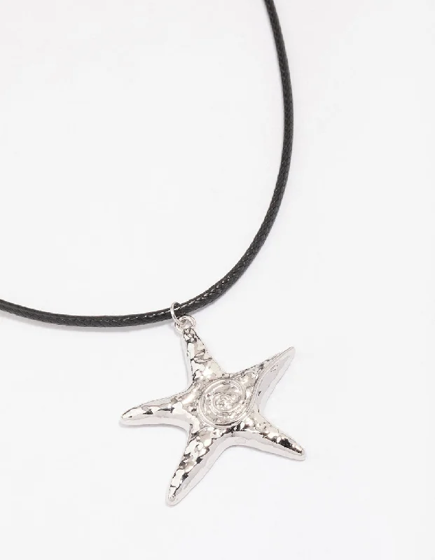 small pendant necklace for women-Silver Molten Starfish Necklace