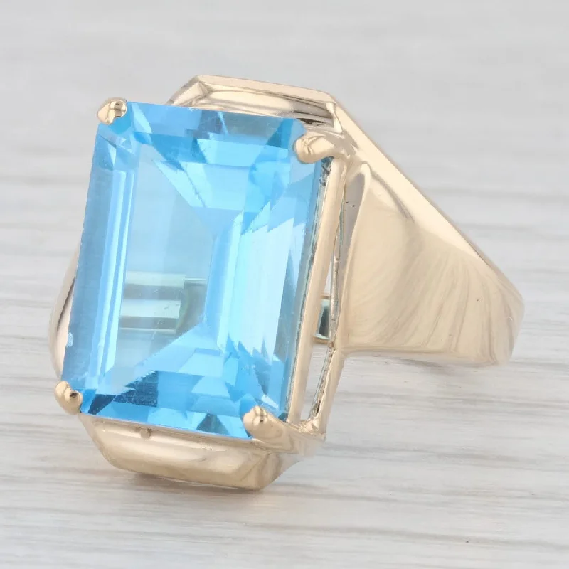 custom engagement rings with diamonds for women-9.78ct Emerald Cut Solitaire Blue Topaz 10k Yellow Gold Ring Size 7