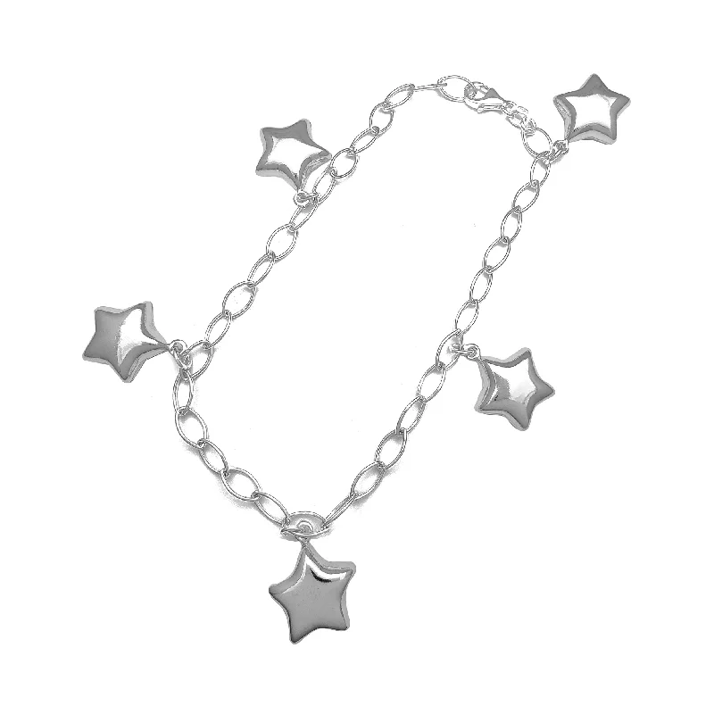 fashionable bracelet for women-Puffy Star Charms Anklet (Silver)