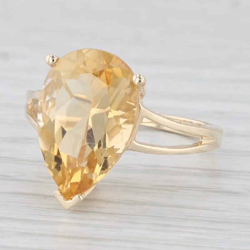 beautiful solitaire engagement rings for women-6.86ct Pear Yellow Citrine Solitaire Ring 10k Yellow Gold Size 8