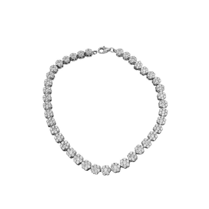 bangles for women-Honeycomb Zirconia Cluster Tennis Anklet (Silver)