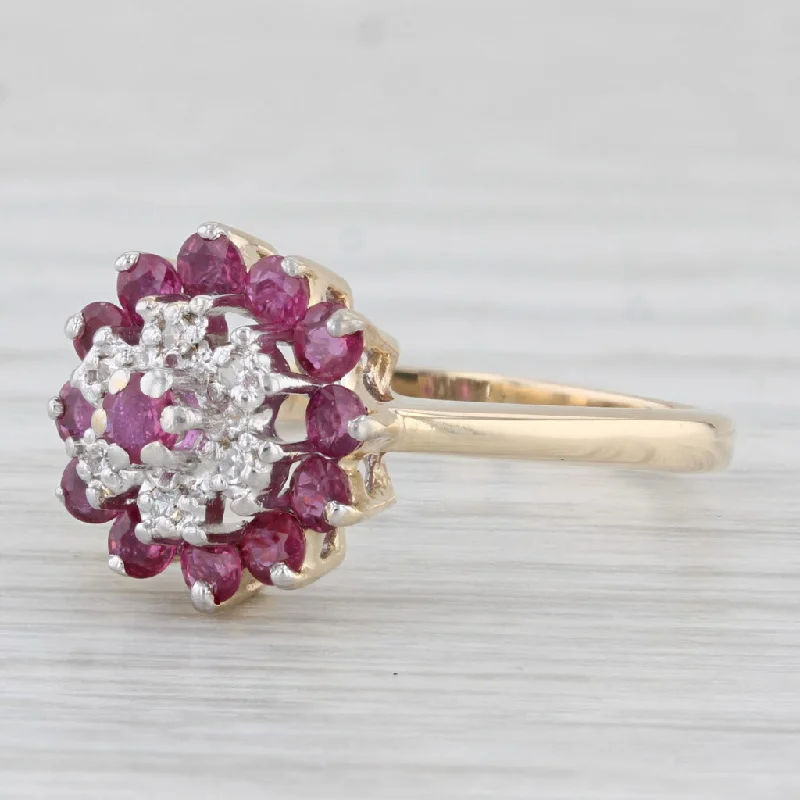 engagement rings with rubies for women-0.91ctw Ruby Diamond Cluster Ring 10k Yellow Gold Size 8