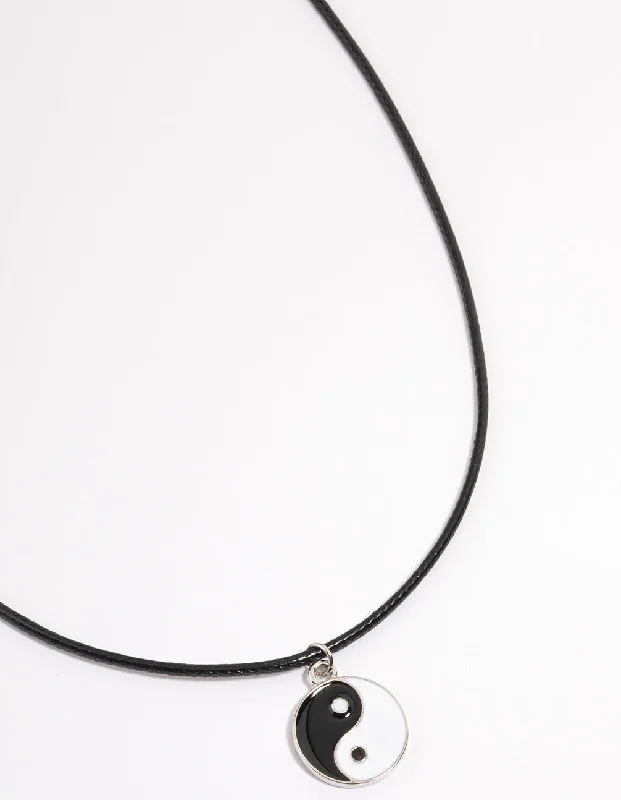 silver pendant necklace for women-Silver Yin & Yang Cord Necklace