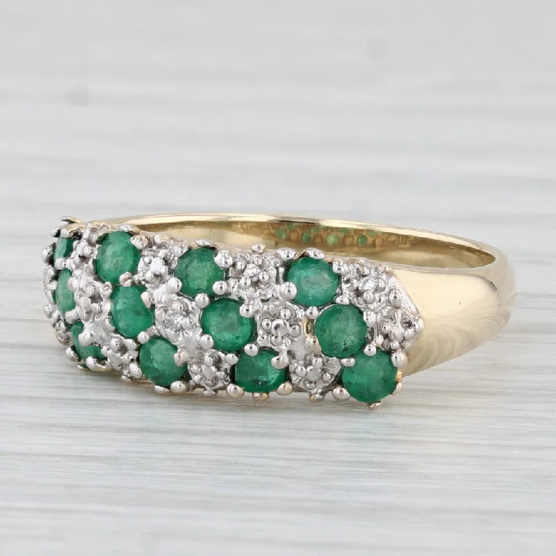 custom-made engagement rings for women-0.60ctw Emerald Diamond Pave Cluster Ring 10k Yellow Gold Size 8.5