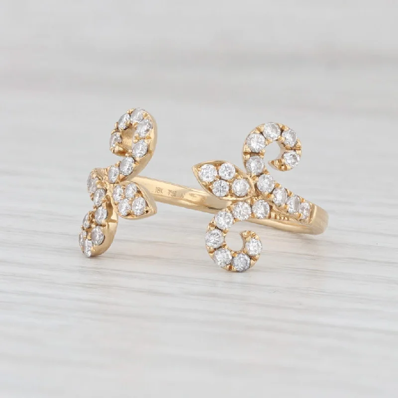 custom-made engagement rings for women-0.70ctw Diamond Fleur De Lis Open Ring 18k Yellow Gold Size 8 Ajdjustable