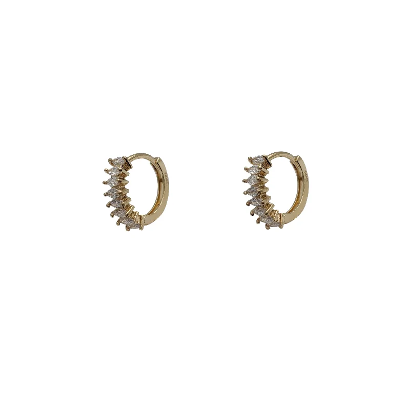 cute hoop earrings for women-Marquise Row Huggie Earrings (14K)