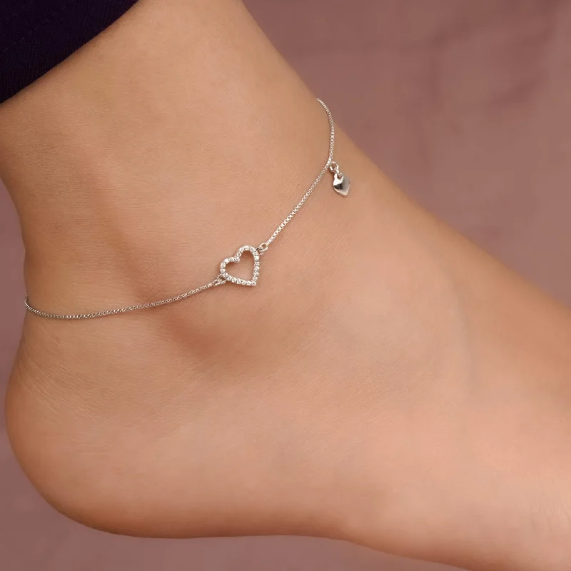 friendship anklet for women-Silver Lovely Heart Charm Anklet