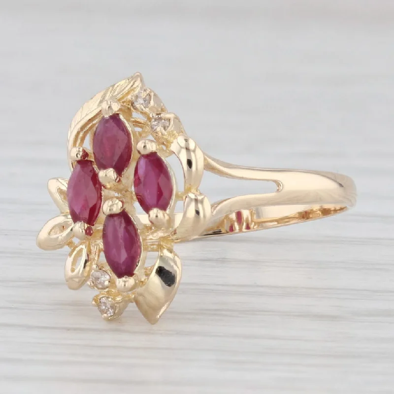 vintage oval engagement rings for women-0.60ctw Ruby Cluster Ring 14k Yellow Gold Size 7.25