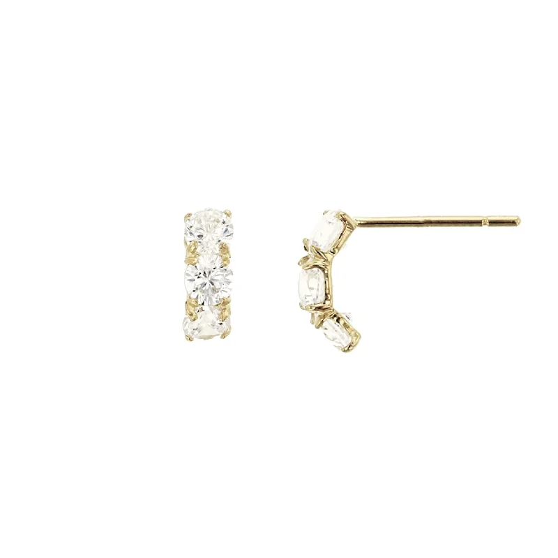 cute hoop earrings for women-Curved Three Part Stud CZ Earrings (14K)