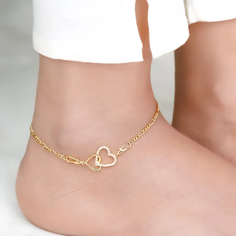 anklet with gemstones for women-Golden Binary Heart Anklet