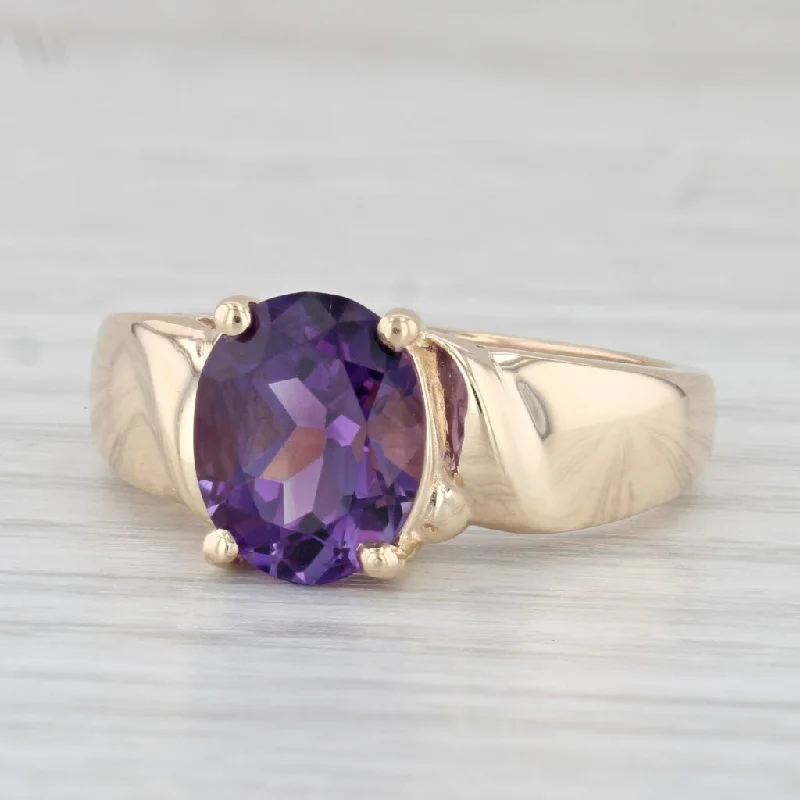 oval engagement rings with diamonds for women-2.50ct Oval Solitaire Amethyst Ring 14k Yellow Gold Size 8