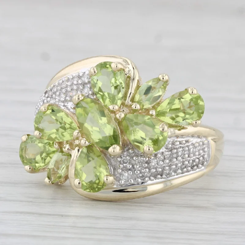 stylish engagement rings for women-3.71ctw Peridot Diamond Cluster Ring 10k Yellow Gold Size 8.25 Cocktail