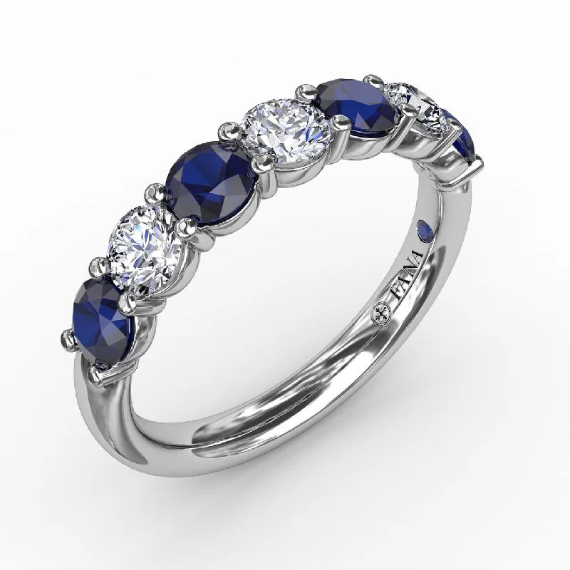 halo diamond engagement rings for women-Sapphire and Diamond Shared Prong Anniversary Band