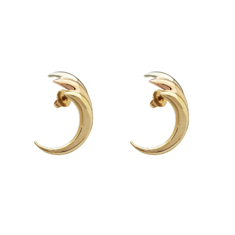 colorful hoop earrings for women-Tricolor Moon Stud Earring (14K)