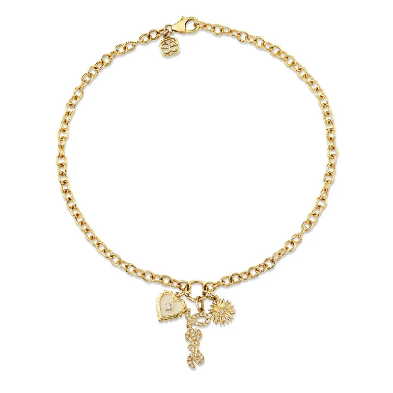 anklet for party for women-Gold & Diamond Love & Protection Anklet