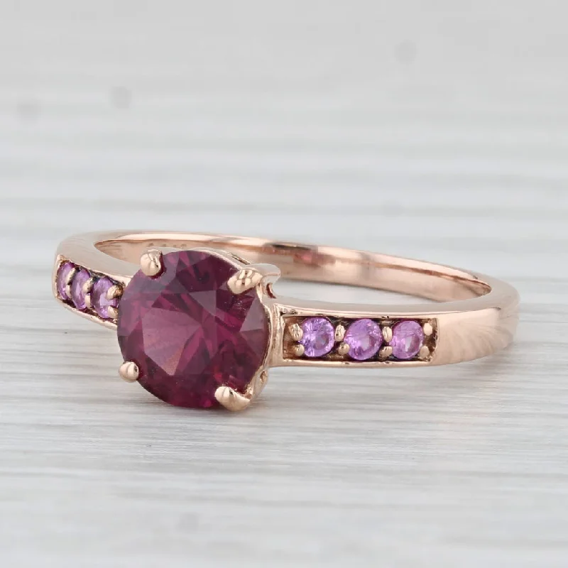 geometric engagement rings for women-1.56ctw Round Pink Rhodolite Garnet Sapphire Ring 14k Rose Gold Size 7.5