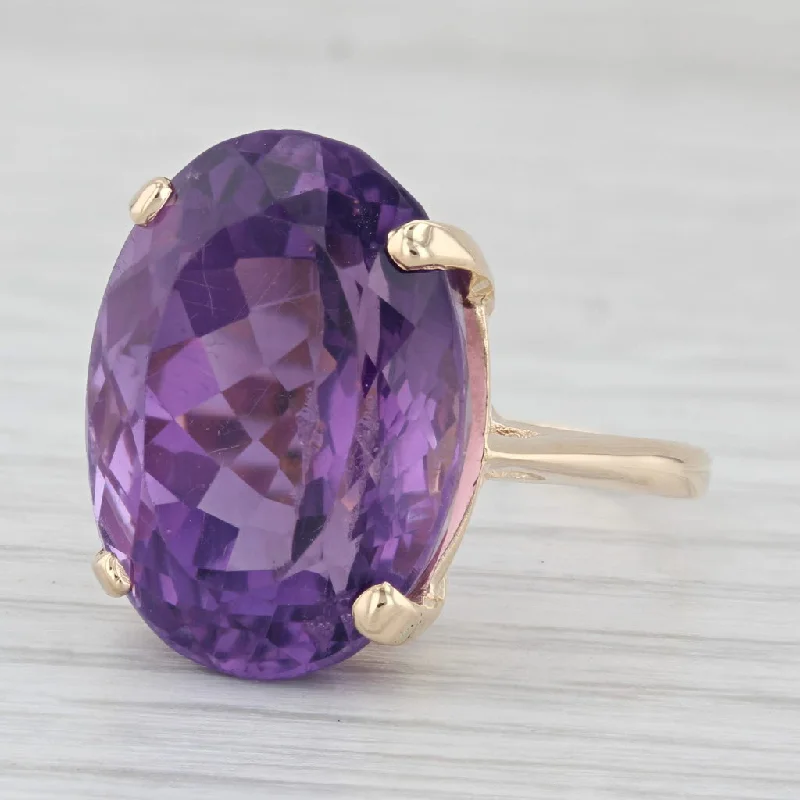 vintage-style platinum engagement rings for women-18ct Oval Amethyst Solitaire Ring 14k Yellow Gold Size 9 Cocktail