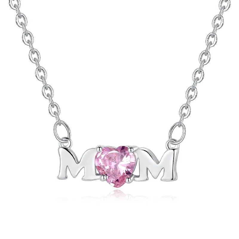 beautiful gold necklace for women-Mom Necklace with Pink Cubic Zirconia