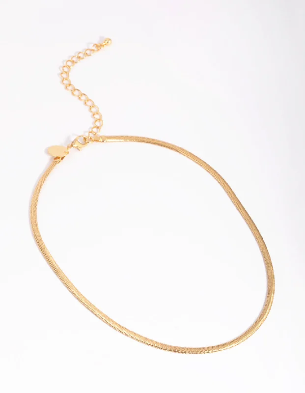 eternity necklace for women-Gold Plated 35cm Flat Snake Necklace