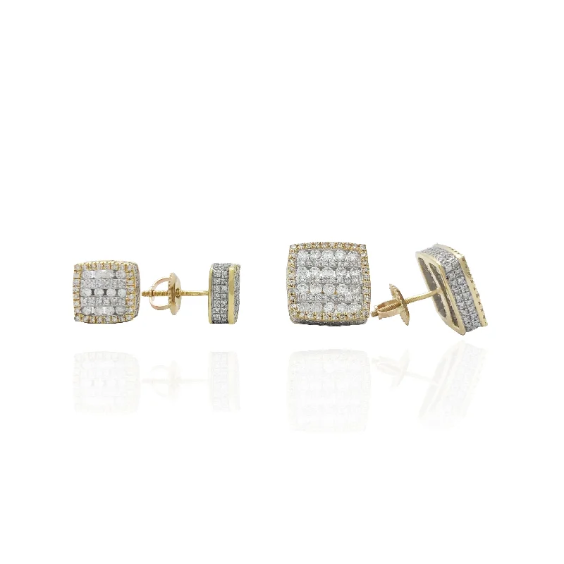 modern earrings for women-Two-Tone Diamond Stack Stud Earrings (14K)