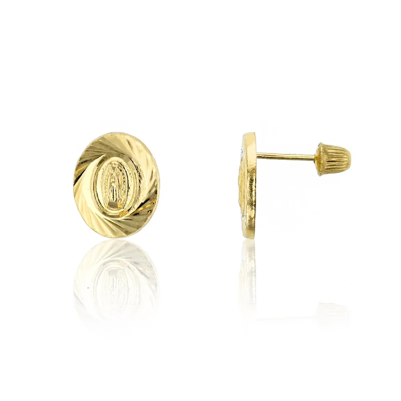 classic earrings for women-Spiral Diamond-Cuts Virgin Mary Stud Earrings (14K)