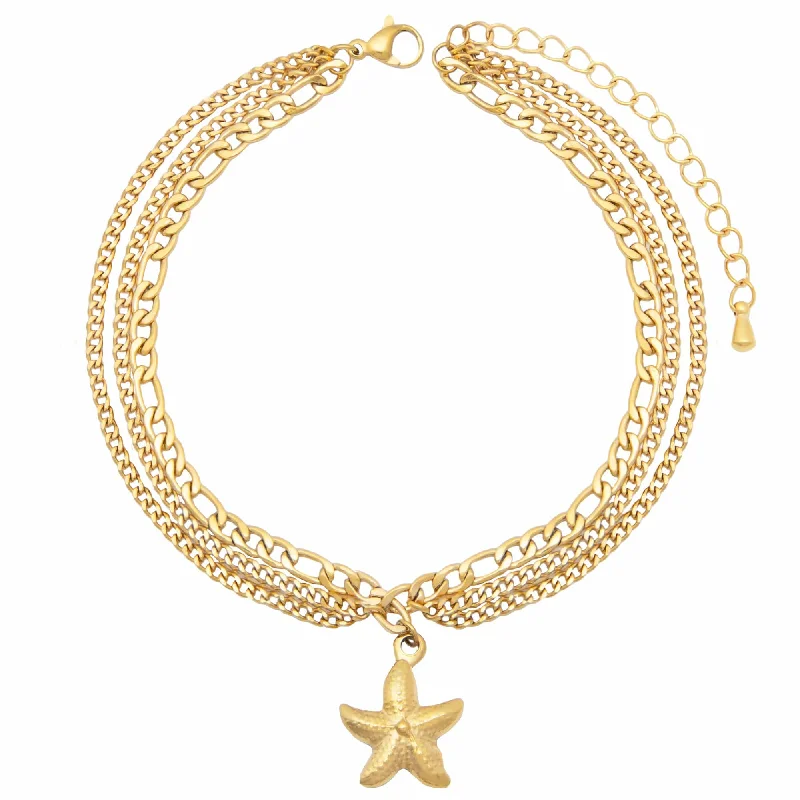 anklet with hearts for women-Starfish Triple Anklet