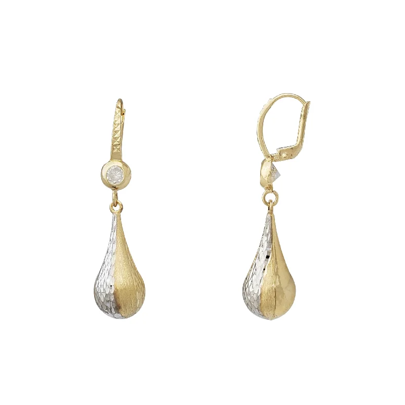 heart earrings for women-Two-Tone Teardrop Shape Drop Earrings (14K)