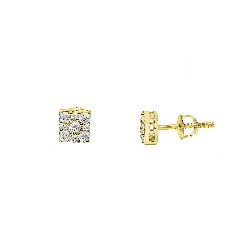 gold earrings for women-[ 4.2MM] Diamond Square Earrings (14K)