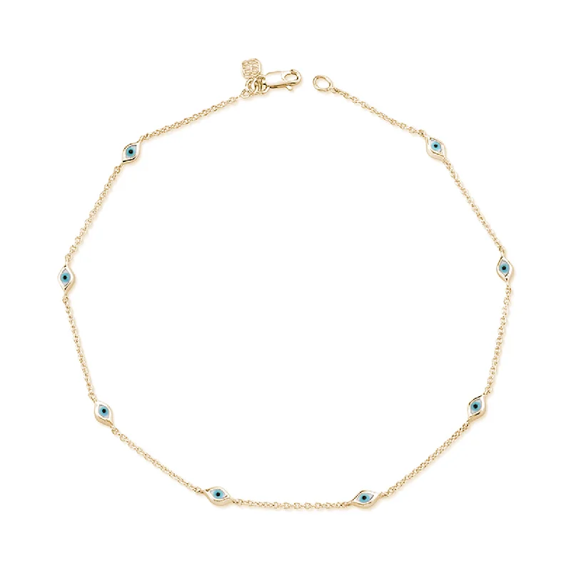 classic bracelet for women-Gold Multi Mini Enamel Eye Anklet