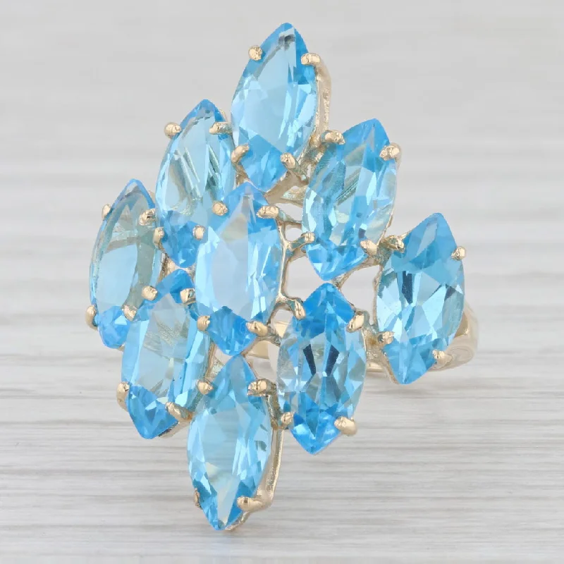 luxury engagement rings for women-11.70ctw Blue Topaz Cocktail Cluster Ring 10k Yellow Gold Size 7