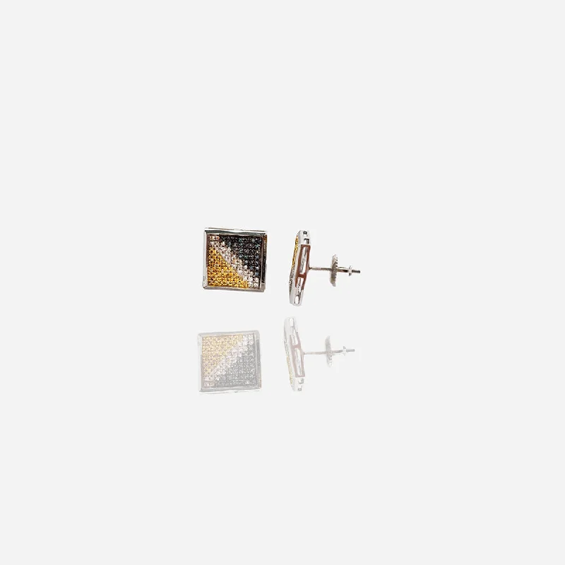 cuff earrings for women-White Gold Square Diamond Stud Earring (14K)