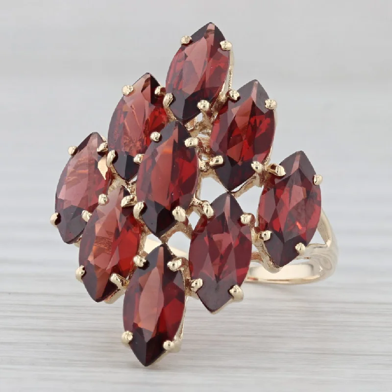 vintage engagement rings for women-11.70ctw Garnet Cluster Cocktail Ring 10k Yellow Gold Size 8.25