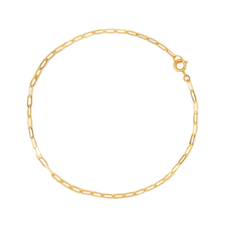 rainbow bracelet for women-Flat Drawn Cable Anklet | Solid 14k Gold