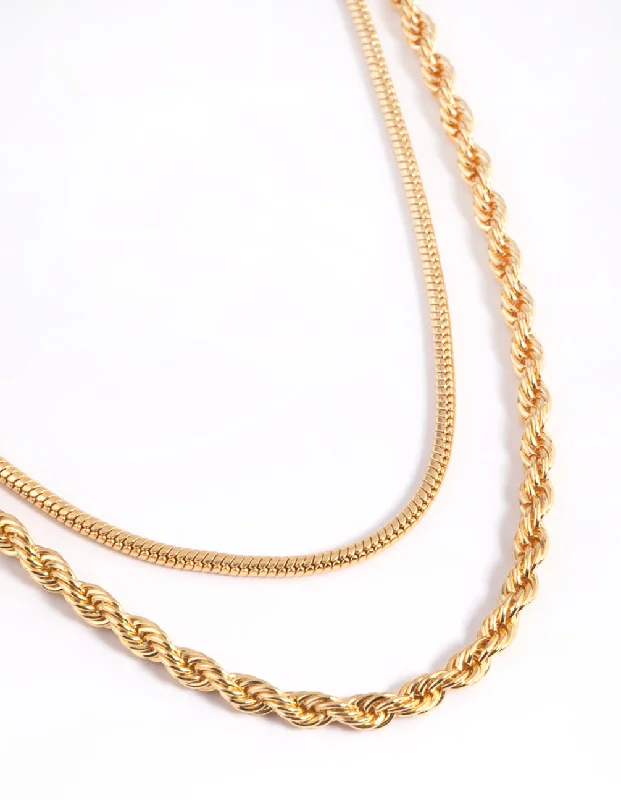 gold pendant necklace for women-Gold Plated Twisted Snake Chain Necklace