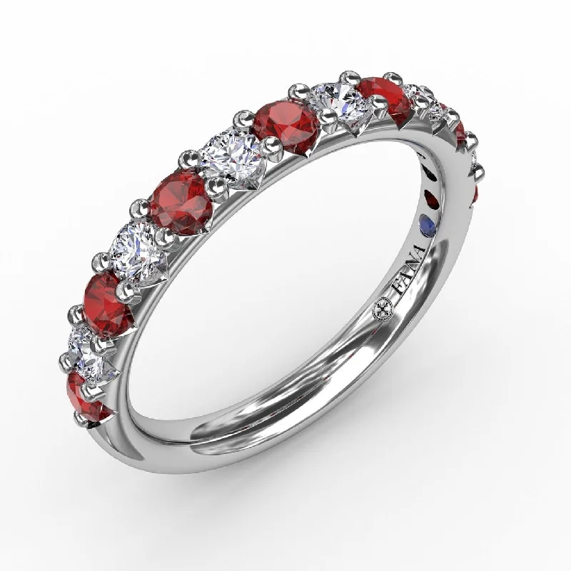 beautiful solitaire engagement rings for women-Ruby and Diamond Shared Prong Anniversary Band