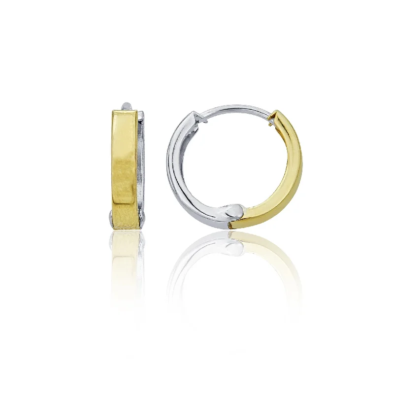 gold earrings for women-Two-Tone Huggie Earrings (14K)