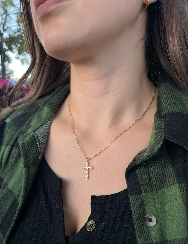 bold necklace for women-Rhodium Cross Chain