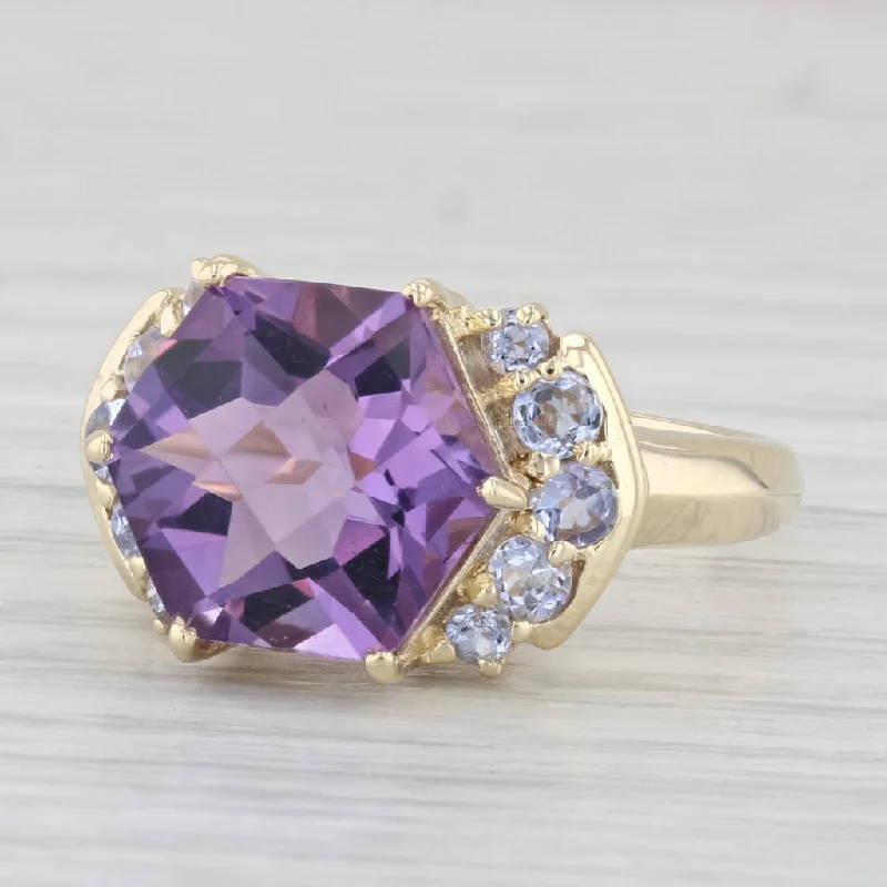 personalized engagement rings for women-4.64ctw Amethyst Tanzanite Ring 14k Yellow Gold Size 7