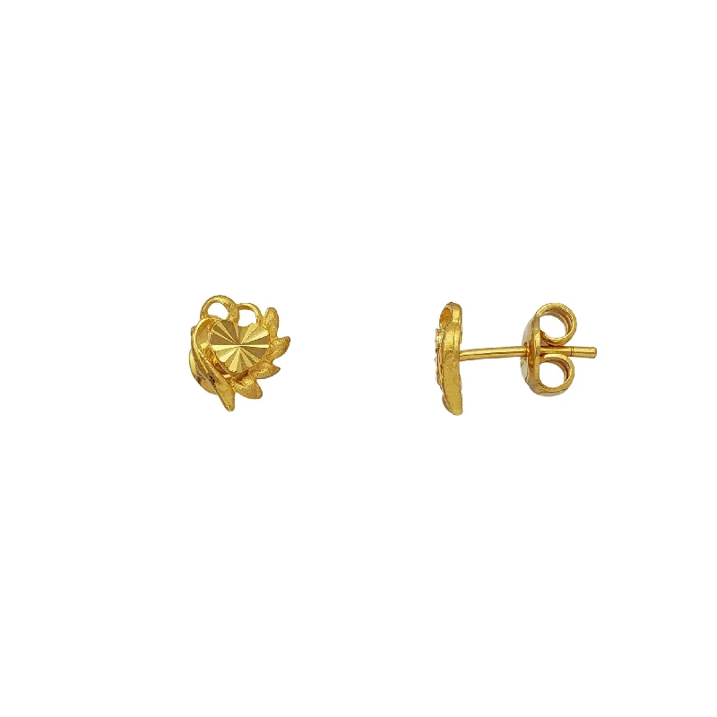 gold stud earrings for women-Radiant Heart Feather Frame Stud Earrings (24K)