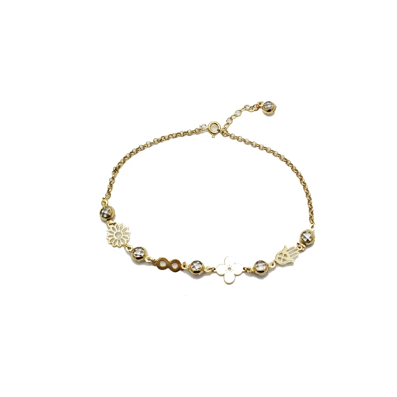 bohemian bracelet for women-Zirconia Charms Rolo Link Anklet (14K)