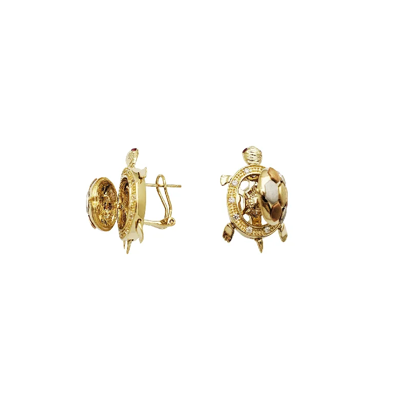 zirconia earrings for women-Tri-Color Open Turtle Earrings (14K)