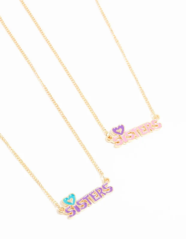 cubic zirconia necklace for women-Kids Gold Sisters BFF Necklace