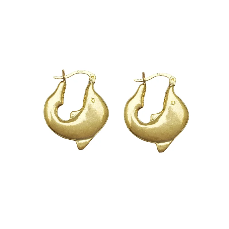 pearl earrings for women-Dolphin Hoop Earrings (10K)