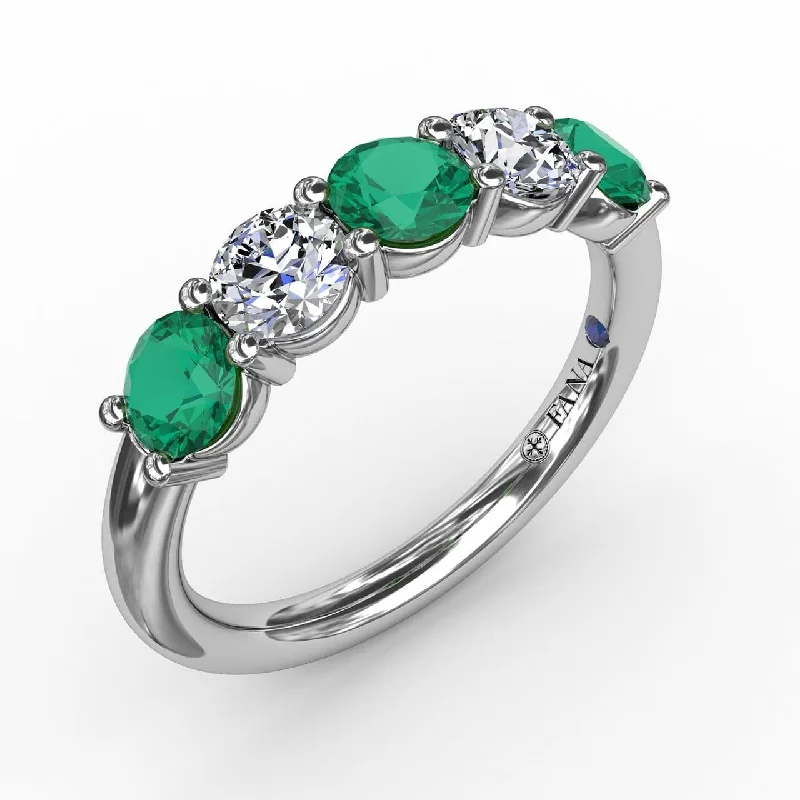 radiant cut engagement rings for women-Chunky Emerald and Diamond Shared Prong Anniversary Band