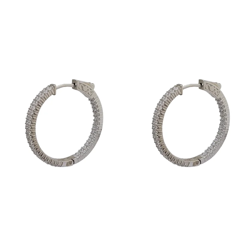 gold earrings for women-Double Row Inside-Out Hoop Earrings (Silver)