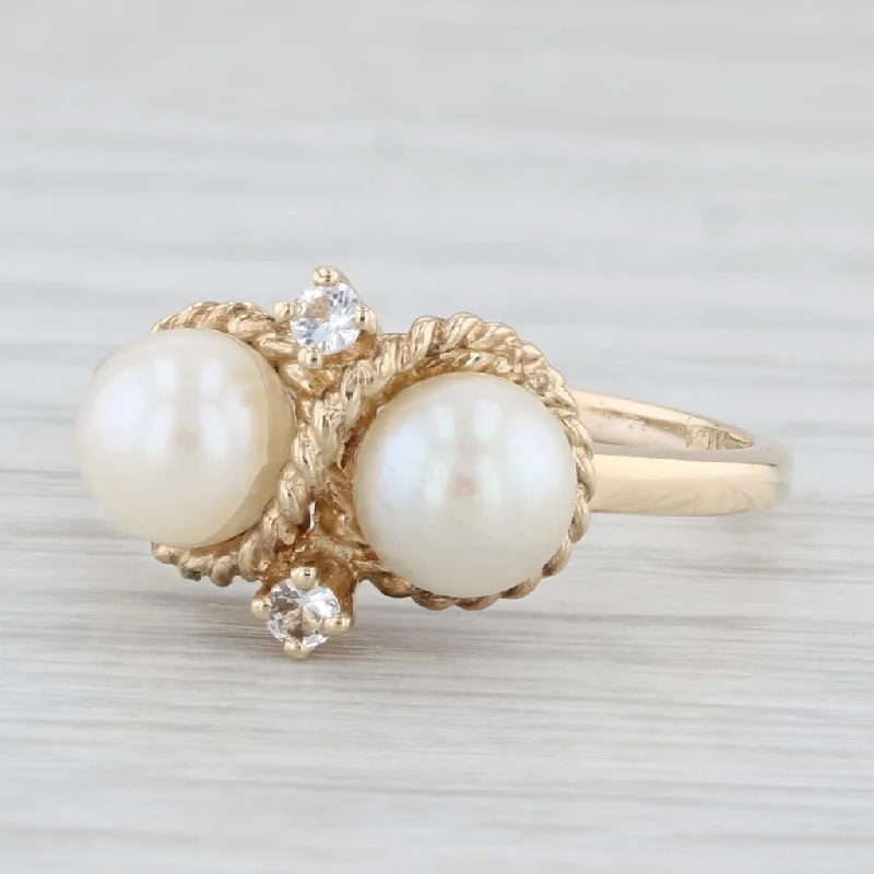 antique engagement rings for women-Cultured Pearl Cubic Zirconia Ring 10k Yellow Gold Size 8