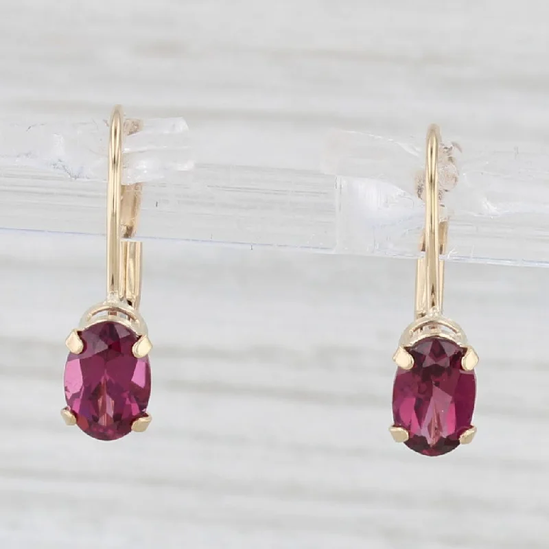 engagement rings with colored diamonds for women-1.10ctw Rhodolite Garnet Drop Earrings 14k Yellow Gold Lever Backs